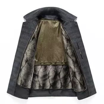 Клетчатое шерстяное пальто мужское пуховое утепленное съемное пальто шерстяное пальто для пап среднего и пожилого возраста M серый