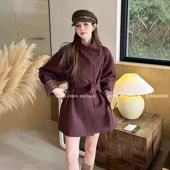 Клетчатое тренчкот для женщин, новый осенний пояс, тонкий топ средней длины и длинный M(80-125)