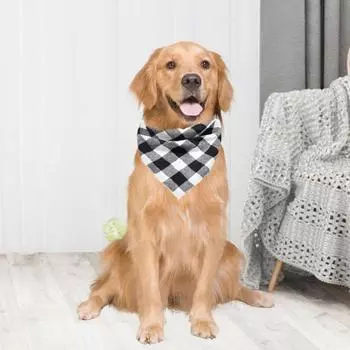 Клетчатое треугольное полотенце, шарф для домашних животных, мягкий, удобный для ношения, тонкая работа, водопоглощающий шарф для собак, шарф на шею для домашних животных зелёный/чёрный