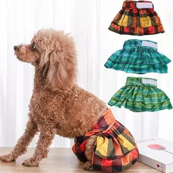 Клетчатые физиологические штаны для домашних животных - защитные подгузники, которые можно стирать, для маленьких собак породы бишон фризе culottes, XS жёлтый/красный