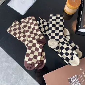 Клетчатые хип-хоп геометрические корейские шахматные носки в стиле колледжа женские носки средней длины D