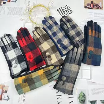 Клетчатые перчатки Женские перчатки для верховой езды Шерстяные перчатки Перчатки для сенсорных экранов с разделителями для пальцев для верховой езды на открытом воздухе average size
