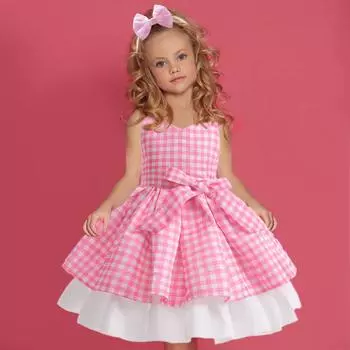 Клетчатые платья для маленьких девочек из фильма, карнавальный костюм, детское розовое карнавальное детское праздничное платье на Хэллоуин для девочек, платье на день рождения, От 2 до 10 лет 110CM розовый