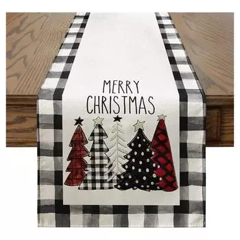 Клетчатые рождественские елки Merry Xmas Скатерть на стол, Кухонное украшение для обеденного стола для домашнего декора для вечеринок в помещении и на открытом воздухе