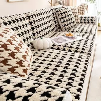 Клетчатые шапки для дивана, эластичный плюшевый чехол для дивана, универсальный универсальный чехол, зимняя шерстяная бархатная подушка, нескользящий теплый чехол на спинку 60x60