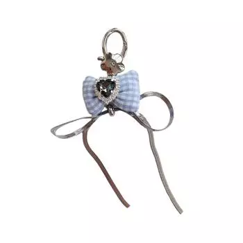 Клетчатый бантик, брелоки с подвеской в виде сердца, милые, сладкие, подвесное украшение, брелок для ключей, украшение для рюкзака для женщин, девушек синий
