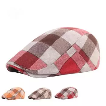 Клетчатый берет, молодежная кепка с язычком, ретро-кепка для отдыха, литературная молодежная шляпа, мужская и женская кепка с язычком M56-58cm темно-коричневого