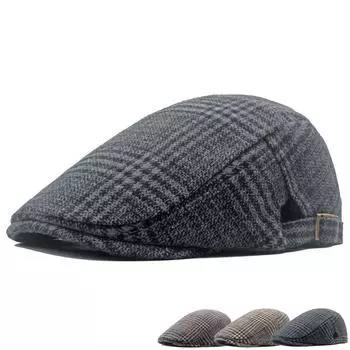 Клетчатый берет, мужская британская кепка, осенне-зимняя толстая теплая кепка, кепка газетчика хаки