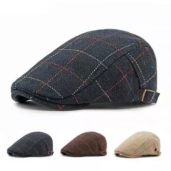 Клетчатый берет, мужская весенне-осенняя кепка, женская кепка-художник тёмно-синий