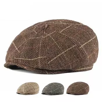 Клетчатый берет, мужской осенне-зимний шерстяной кепка газетчика в британском стиле ретро, женская восьмиугольная кепка, кепка художника Гэтсби, кепка художника Gorro Hombre Boina хаки