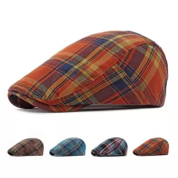 Клетчатый берет, женский весенне-летний британский винтажный кепка, мужская солнцезащитная кепка вперед, фуражка кофейный