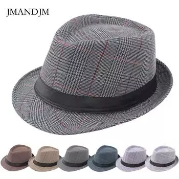 Клетчатый цилиндр, весенне-летняя повседневная шляпа в стиле джаз, джентльменская шляпа, мужская литературная шляпа от солнца, британская панама 58 серый