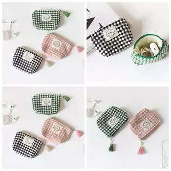 Клетчатый гигиенический мешок для хранения прокладок большой емкости органайзер для тампонов клетчатый мини-кошелек для монет дорожный чёрный