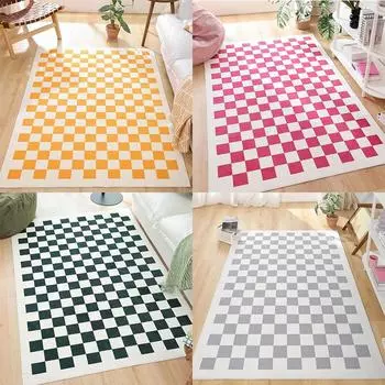 Клетчатый ковер, квадратный моющийся ковер для домашнего декора, ковер с нескользящим ковриком, клетчатый ковер для гостиной, спальни, кухни 40 x60cm
