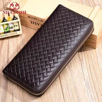 Клетчатый кожаный кошелек на молнии большой емкости сумка для монет корейский темперамент мужская и женская сумка чёрный