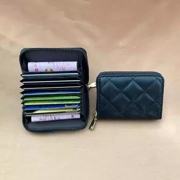 Клетчатый кожаный кошелек с несколькими карточками большой емкости, маленький кошелек на молнии розовый