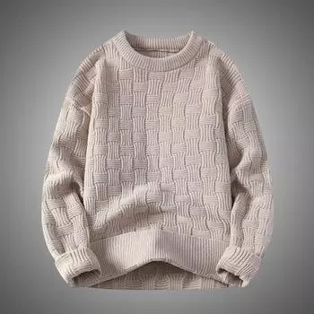 Клетчатый лоскутный мужской свитер, осенне-зимний джемпер, однотонный облегающий теплый вязаный свитер M хаки