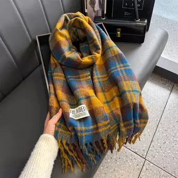 Клетчатый модный шарф женский зимний утолщенный платок Все тепло манишка Двусторонние длинные шарфы из имитации кашемира Накидка бандана 200X68cm