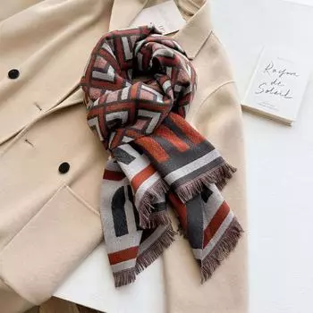 Клетчатый новый осенне-зимний модный шарф с буквами двойного назначения с кисточками 63x200cm