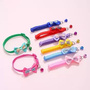 Клетчатый ошейник-бантик с колокольчиком для кошек и собак Plaid Bow красный