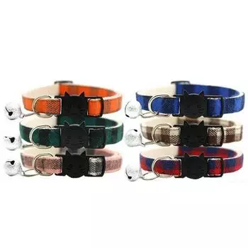 Клетчатый ошейник для домашних животных с колокольчиком, цветные аксессуары для собак, щенков, кошек, ошейник для котят, регулируемое безопасное ожерелье с колокольчиком, товары для животных красный