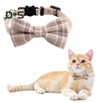 Клетчатый ошейник для кошек в клетку с колокольчиками, галстук-бабочка, отрывной воротник для домашних животных, удобный стильный дизайн, ошейник для домашних животных для мальчиков и девочек, кошек, маленьких собак розовый