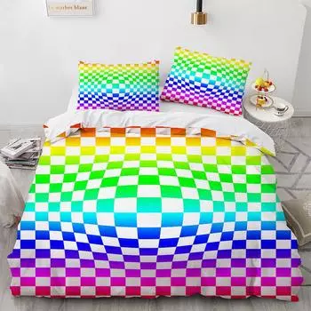 Клетчатый пододеяльник, комплект постельного белья Queen для мальчиков, девочек, детей, женщин, мужчин, современный геометрический цветной сетчатый комплект из полиэстера в клетку 70x133cm 2pcs