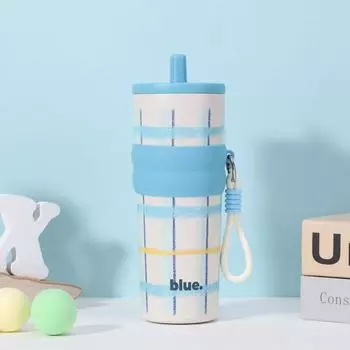 Клетчатый принт Буква Большая вместимость Нержавеющая сталь Изолированная чашка с соломинкой