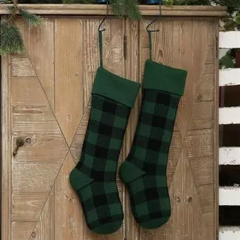 Клетчатый принт Рождественские чулки Вязаные носки Рождественские чулки Украшение Конфетный подарочный пакет Камин Рождественская елка Украшение Новый год
