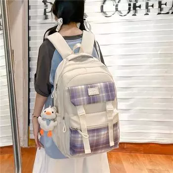 Клетчатый рюкзак для младших школьников, школьный рюкзак большой емкости, детский рюкзак фиолетовый