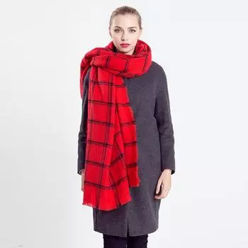 Клетчатый шарф, черно-красная клетка, большой платок, длинный шарф, тепло для женщин зимой, британский 190*80CM красный