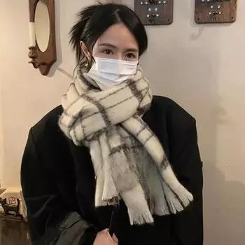 Клетчатый шарф для женщин осень и зима теплый универсальный шаль шарф