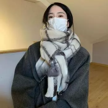 Клетчатый шарф для женщин осень и зима теплый универсальный шаль шарф