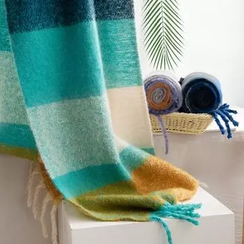 Клетчатый шарф для женщин осень-зима пара пушистый большой флисовый шарф шаль 200x45cm синий