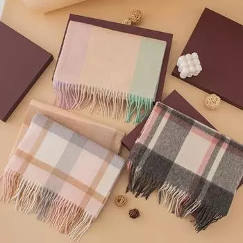 Клетчатый шарф из 100% шерсти: Британский стиль, овечья шерсть, двухсторонняя кисточка, унисекс, идеально подходит для осени и зимы 190*30cm