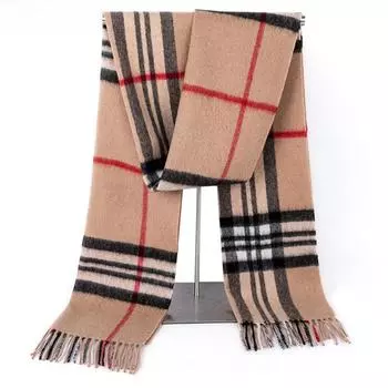Клетчатый шарф из чистой шерсти с кисточками — унисекс, теплый на осень и зиму 180*30cm