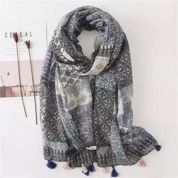 «Клетчатый шарф из хлопка и льна в стиле ретро, унисекс, корейский стиль, для весны, осени и зимы» 180*90 cm