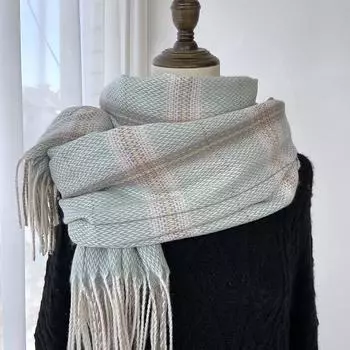 Клетчатый шарф, осенне-зимняя женская шаль из искусственного кашемира, толстая шаль с кисточками белый