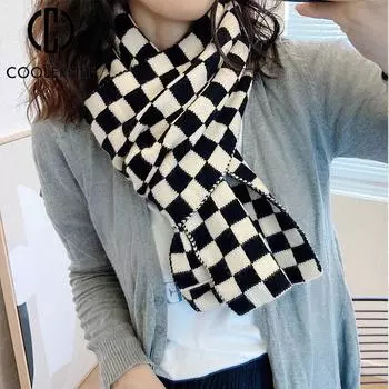 Клетчатый шарф в шахматную доску, студентка, черно-белая клетчатая корейская версия, универсальный осенне-зимний шарф AD2146 China&One Size бежевый