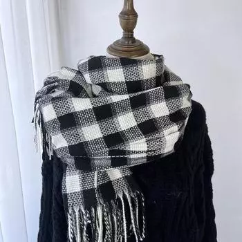 Клетчатый шарф женский осенне-зимний новый высококачественный длинный стиль студенческая парная шаль теплый и толстый шарф с кисточками 180*68cm