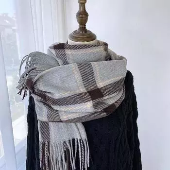 Клетчатый шарф женский осенне-зимний новый высококачественный длинный стиль студенческая парная шаль теплый и толстый шарф с кисточками 180*68cm