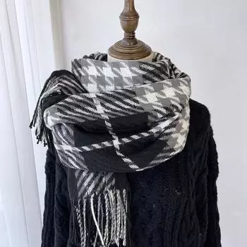 Клетчатый шарф женский осенне-зимний новый высококачественный длинный стиль студенческая парная шаль теплый и толстый шарф с кисточками 180*68cm