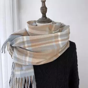 Клетчатый шарф женский осенне-зимний новый высококачественный длинный стиль студенческая парная шаль теплый и толстый шарф с кисточками 200*70cm