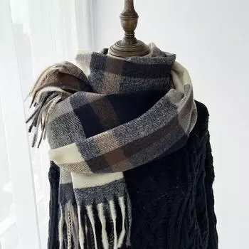 Клетчатый шарф женский осенне-зимний новый высококачественный длинный стиль студенческая парная шаль теплый и толстый шарф с кисточками 180*70cm