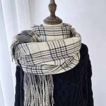 Клетчатый шарф женский осенне-зимний новый высококачественный длинный стиль студенческая парная шаль теплый и толстый шарф с кисточками 180*68cm