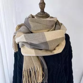 Клетчатый шарф женский зимний новый универсальный ретро-темпераментный шарф, имитация кашемира, студенческая теплая шаль двойного назначения 70*200cm