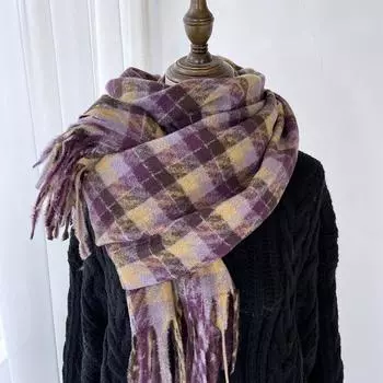 Клетчатый шарф женский зимний новый универсальный ретро-темпераментный шарф, имитация кашемира, студенческая теплая шаль двойного назначения 180*63cm
