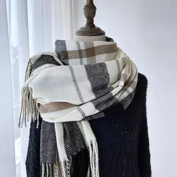 Клетчатый шарф женский зимний новый универсальный ретро-темпераментный шарф, имитация кашемира, студенческая теплая шаль двойного назначения 65*180cm