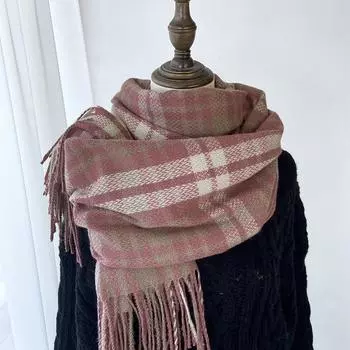 Клетчатый шарф женский зимний новый универсальный ретро-темпераментный шарф, имитация кашемира, студенческая теплая шаль двойного назначения 180*68cm