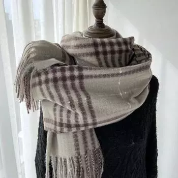 Клетчатый шарф женский зимний новый универсальный ретро-темпераментный шарф, имитация кашемира, студенческая теплая шаль двойного назначения 180*70cm